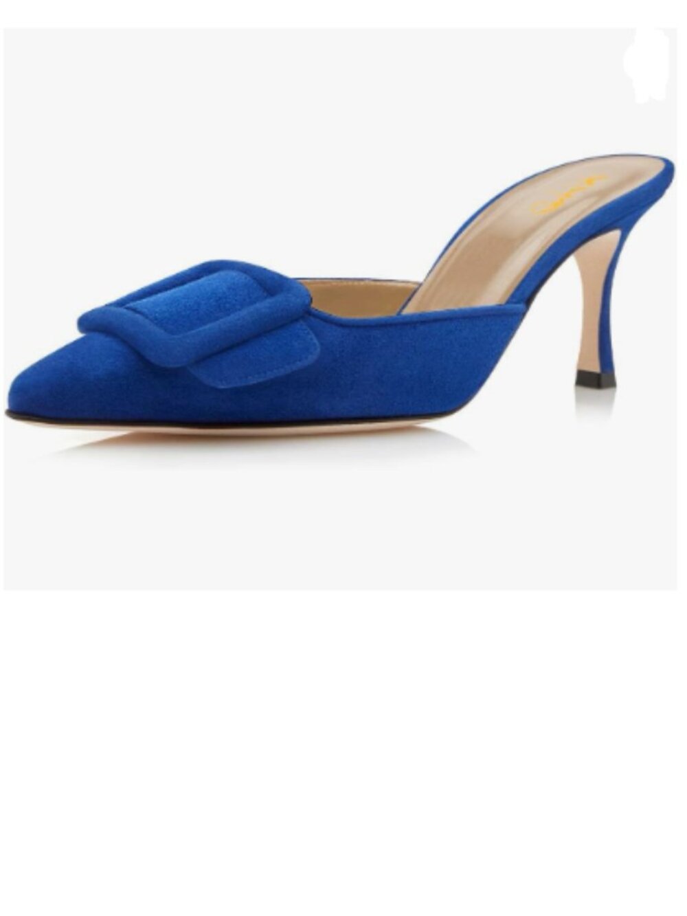 XYD Royal Blue Pointed Toe Mules with Buckle High Heel Slip On Shoes